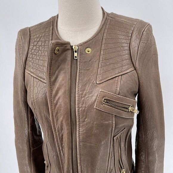 Hoss Intropia Designer LAMB LEATHER brown biker jacket EU 36 bomber - Picture 8 of 10